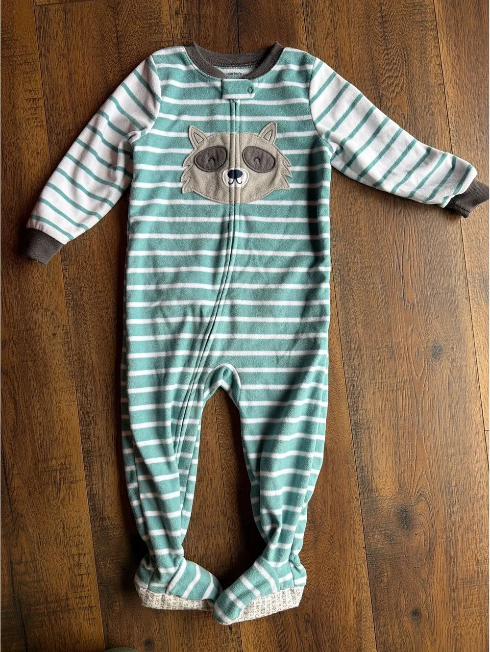 carter's 2T Striped Footed Pajamas with Raccoon Applique